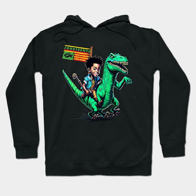 Juneteenth black king riding t rex dino funny boys kids flag Hoodie by AlmaDesigns